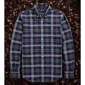 Polo Ralph Lauren 2XLT Classic Fit Tartan Plaid Button Down Shirt Navy Green